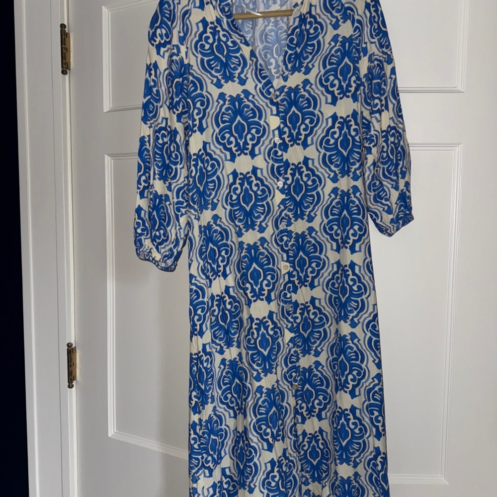 Zara Blue and Cream Patterned Dress